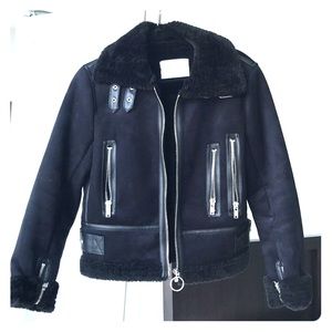 Zara Faux Shearling and Suede Aviator Jacket